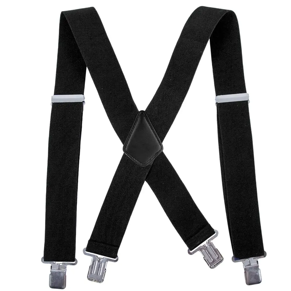 Heavy-Duty Men's Suspenders for Work, Sturdy X-Back with 2-Inch Wide Straps, Adjustable Polyester Mix with Firm Grip Metal Clips