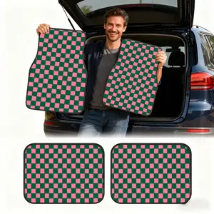 4pcs of Pink And Green Checkered Patterned Printed Car Floor Mats, Full Coverage Car Mats Suitable for All Seasons, XPE Non-Slip And Wear-Resistant Car Mats for SUV Interiors, Fine-Textured Car Carpets