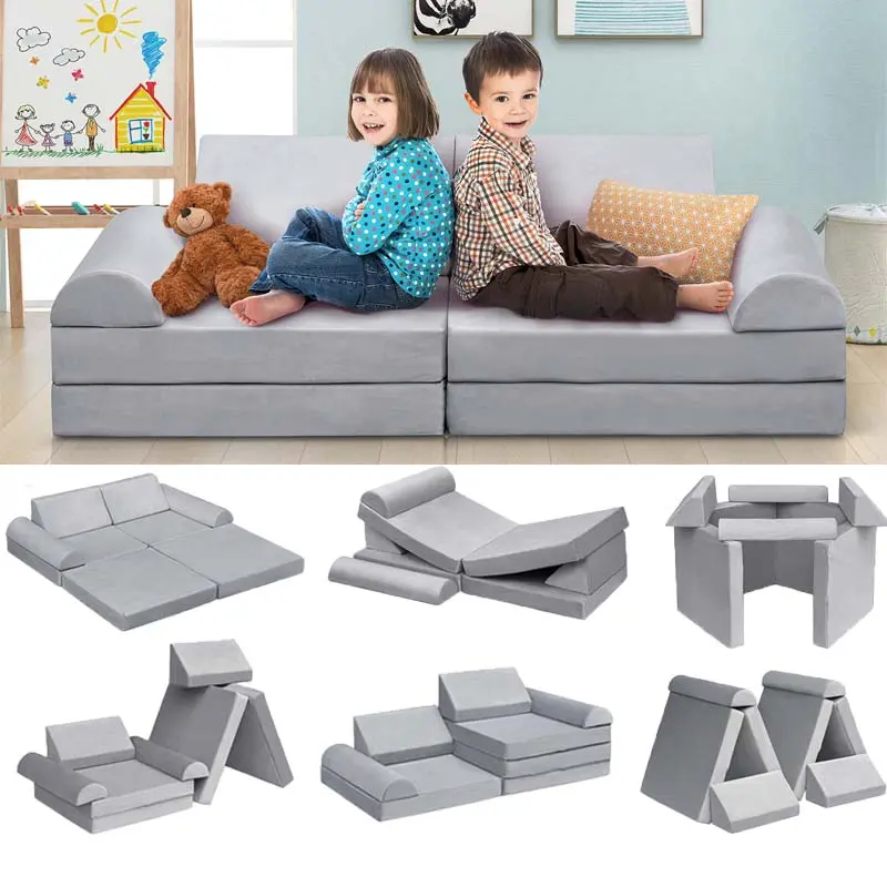 8 Pcs DIY Modular Kids Couch, Toddler Play Sectional Sofa Chair for Playing, Creativity, Sleeping for Playroom, Bedroom, Children's Room