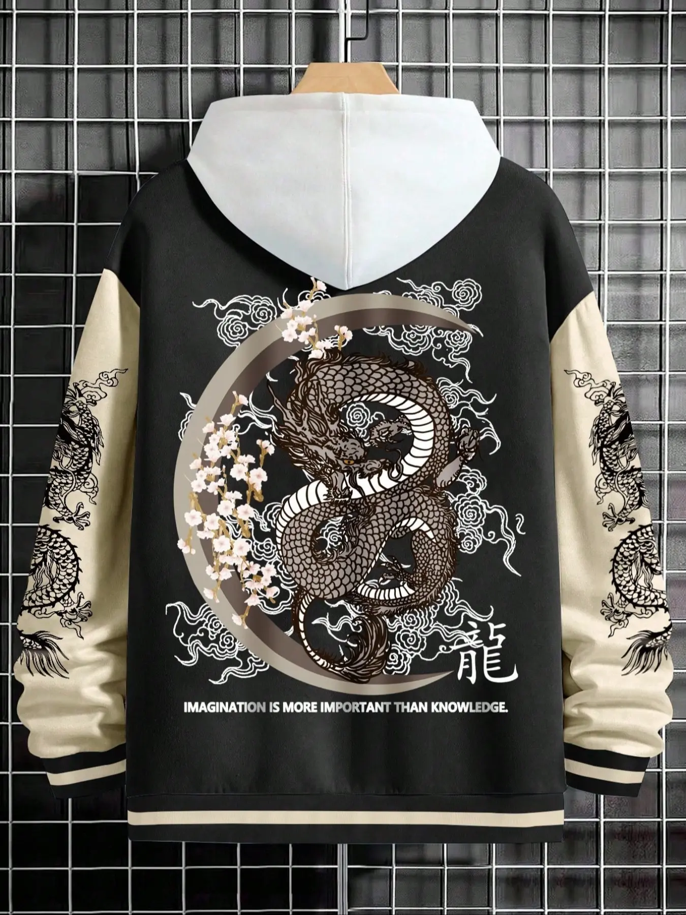 Men's Sport Jacket with Dragon & Floral Ink Painting, Traditional East Asian Aesthetic, Casual Fashion for Fall Winter, Casual Athletic Jacket
