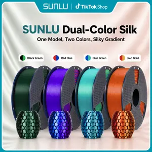SUNLU Dual-Color SILK 3D Printing Filament, 1KG, 1.75mm, Vibrant Colors, Smooth Finish, Clog-Free, String-Free, 50°C-65°C Bed Temperature, High Compression Strength