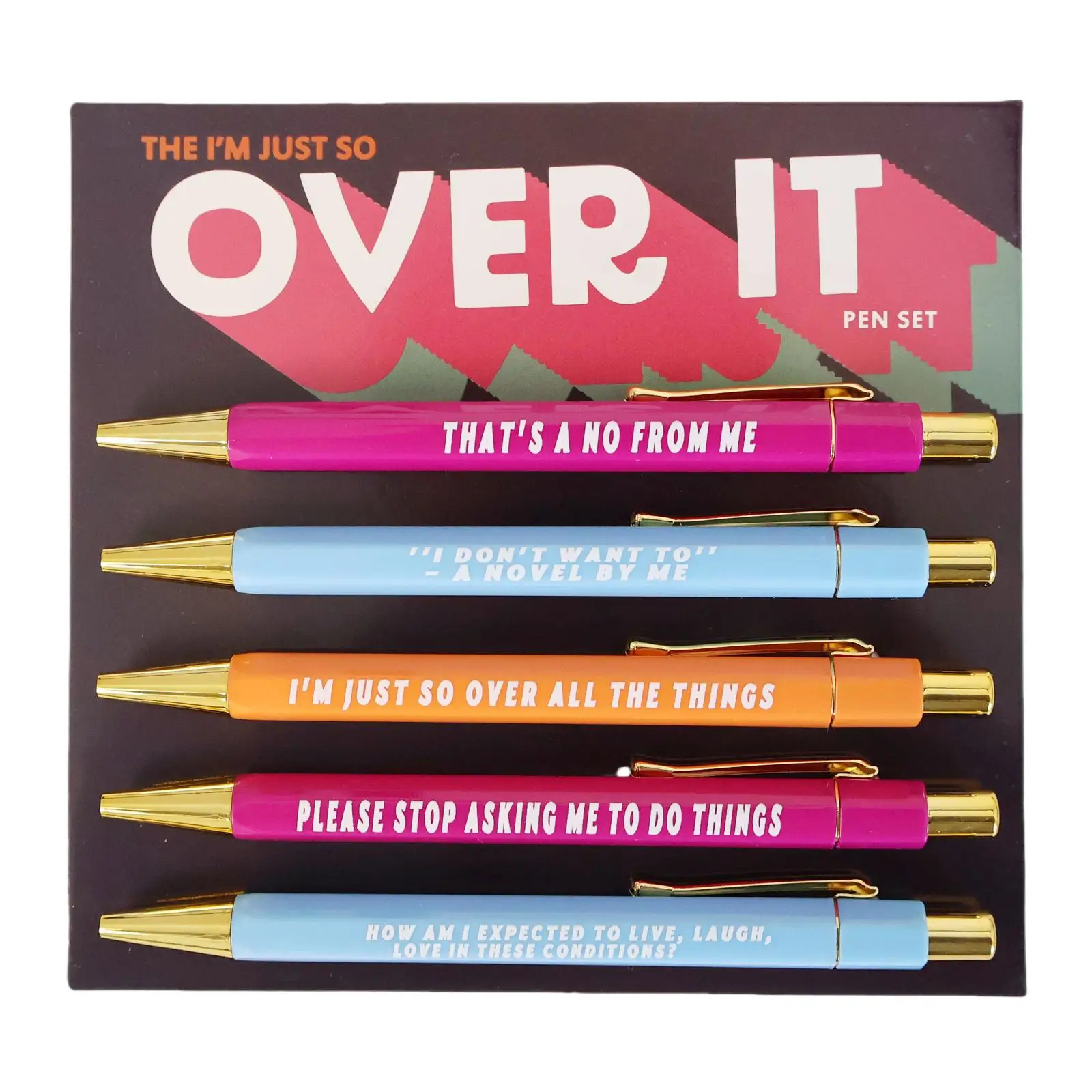Over It Ballpoint Pen Set, 5 Counts/set Creative Funny Slogan Ballpoint Pen, Personalized Daily Writing Unique Pens Set, Gift for Colleagues, Multifun
