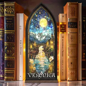 Personalized Book Nook with Name & Suncatcher Candle Holder, Cozy Library Book Nook Decor, Fantasy Bookshelf Display, Gift for Book Lovers (No Candle)