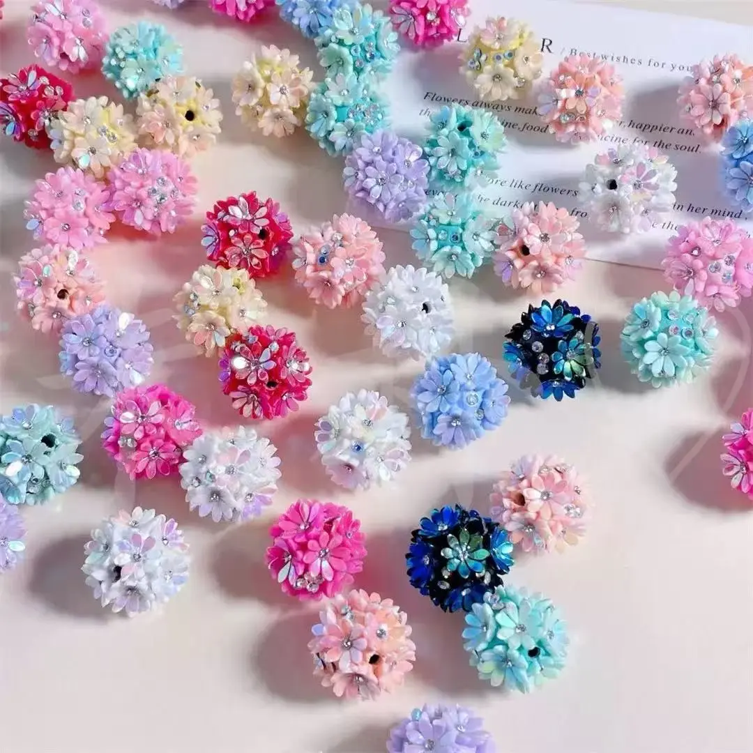 10PCS Rhinestone Daisy Beads Set, Beaded Pens DIY Charms, Sparkling Crystal Heart Focal Beads for Jewelry Making, Crafting & Personalized Gift Decoration Supplies