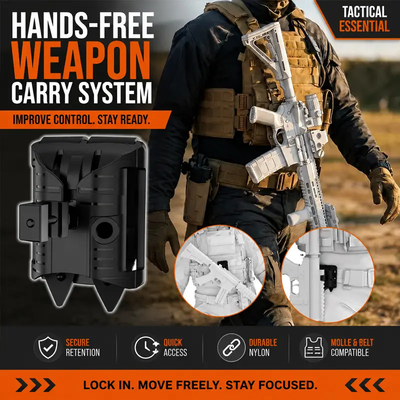 Hands Free Rifle Retention System, Tactical Vest Mount Rifle Holder, Universal Gun Holster Fit Ar10 AK Ar15 M4 M16, Left Right Tactical Rifle Holster for Airsoft Hunting Gear, Picatinny Rail
