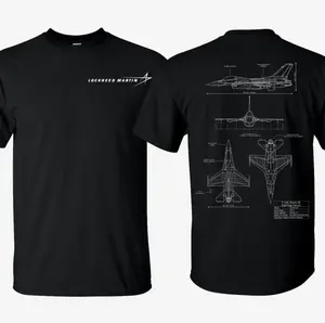 Lockheed Martin F-16 Fighting Falcon Blueprint T-Shirt, Military Aviation Graphic Tee for Men, Fighter Jet Streetwear, Vintage Air Force Gift, Breathable Cotton Top, Gift for Men