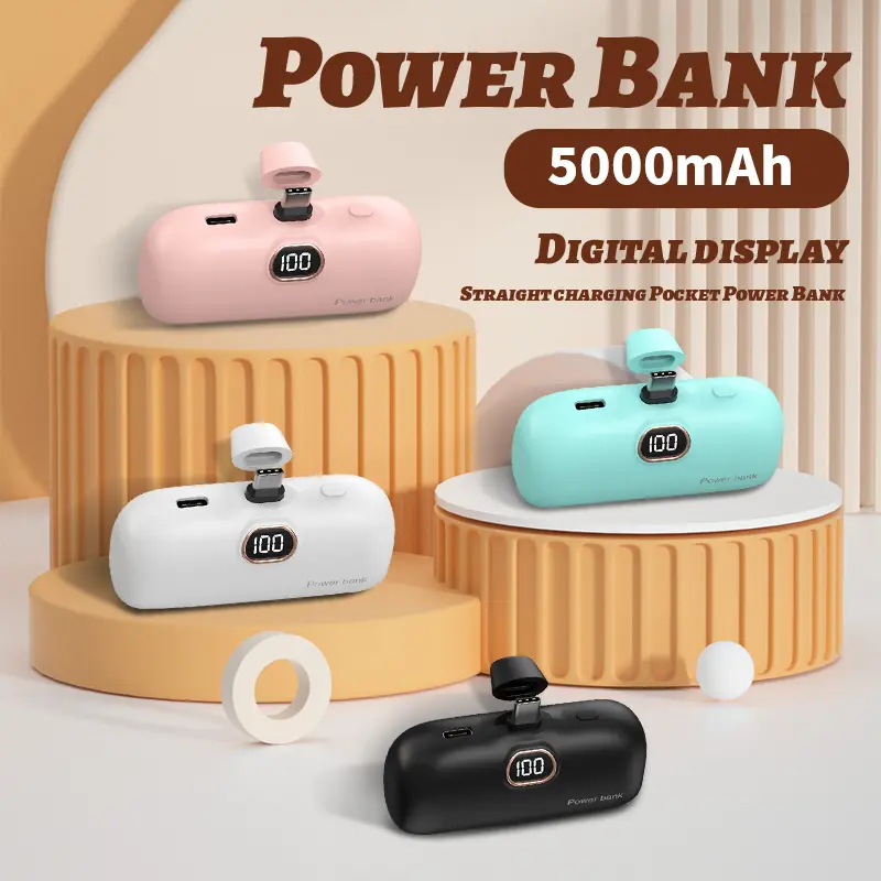 Portable Capsule Power Bank, Small Lightweight 10W 5,000 mAh USB-C Portable Battery Pack Compatible with iPhone and Samsung, Electronic Gadgets, Multi-Color Options