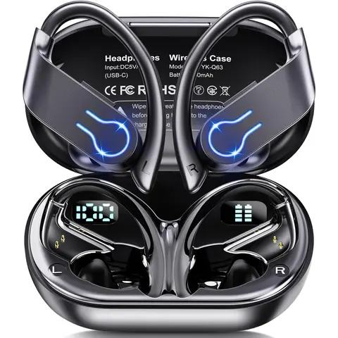 Wireless In-ear Design Earphone, Bluetooth-compatible 5.3 Earbuds with ENC Mic, Stereo Sports Headphones with Earhooks, Sweatproof Earphones, Waterproof Earbuds for Running, Music, Audio