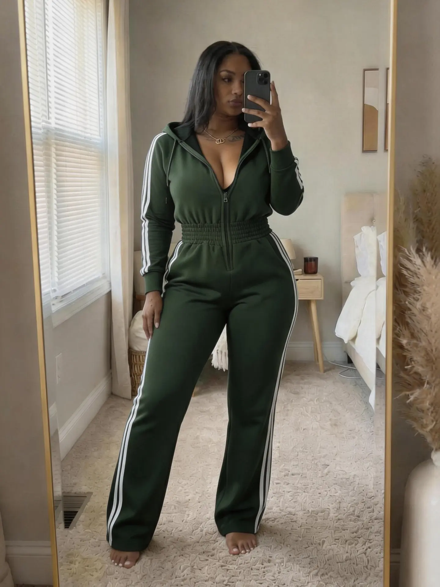USBOUTIQUE CHIC Women's 2026 Fall Relaxed Fit Jumpsuit Long Sleeve Stretchy Overall with Zipper
