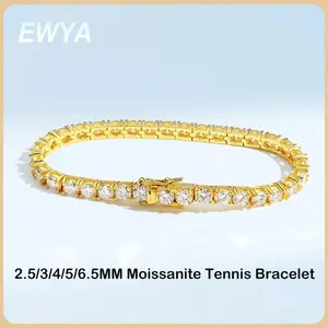EWYA Real 2.5/3/4/5/6.5MM Full Moissanite Tennis Bracelet for Women Men S925 Silver Plated 18K Yellow Gold Diamond Bracelets