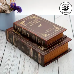 1pc Wooden PU Storage Box- Vintage Book Styling, Desktop Book Ornament with Storage Space- for Jewelry, Souvenirs& More- Home Decor- Perfect Gift for Book Lovers& Collectors, Desk & Drawer Organizer for Home Storage