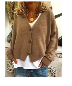 Cardigan Women Loose Sweater Solid Color Single Breasted Coats Trench Office Outwear Plus Size Sweater Autumn Winter