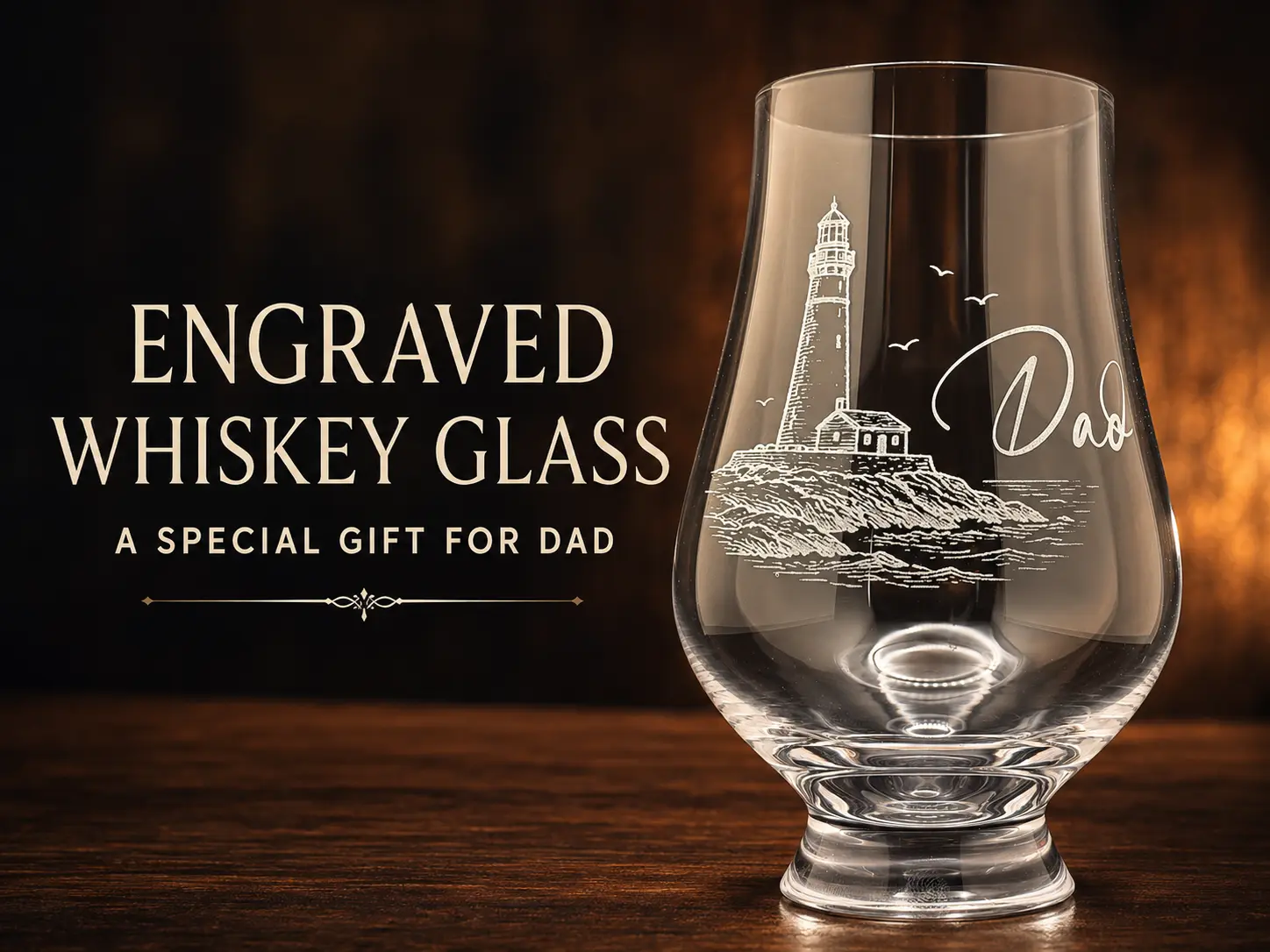Engraved Lighthouse Whiskey Tasting Glass for Dad, Nautical Bourbon Glass, Father’s Day and Birthday Gift