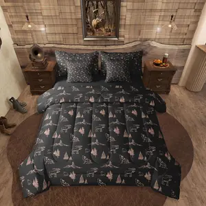 Woodland Animals 7 Piece Comforter Set,Bear Deer Wolf Hunting Theme Bedding Set for Child ,Rustic Cabin Lodge Decor Sheets