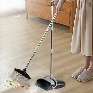 Magic Broom Thickened Broom Dustpan Floor Brush Two-in-One Household Multifunctional Hair-Free Broom Combination Suit Gray-Black Cleaning Supplies