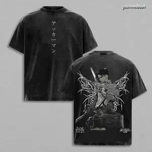 Vintage Washed Levi Ackerman Attack on Titan Graphic Tee | Heavy Cotton Oversized Unisex AOT Shirt | Anime Streetwear Top