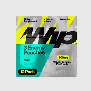 Wip Energy Pouches, Travel Packs, Sugar Free, 200mg Natural Caffeine with B Vitamins, Minerals, L-Theanine, Energy Support, Mint, 12 Packs 3 Pouches Each