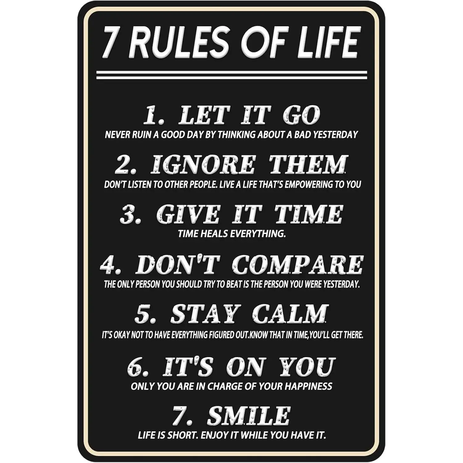 warning,private,solicit,decorative,Metal Tin Signs 7 Rules Of Life Poster, Funny Room Rules Sign, Office Motivational Wall Decor For Man Cave Room Sign Home Decor 8" x 12" Lightweight Retro