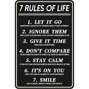 Metal Tin Signs 7 Rules Of Life Poster, Funny Room Rules Sign, Office Motivational Wall Decor For Man Cave Room Sign Home Decor 8" x 12" Lightweight Retro