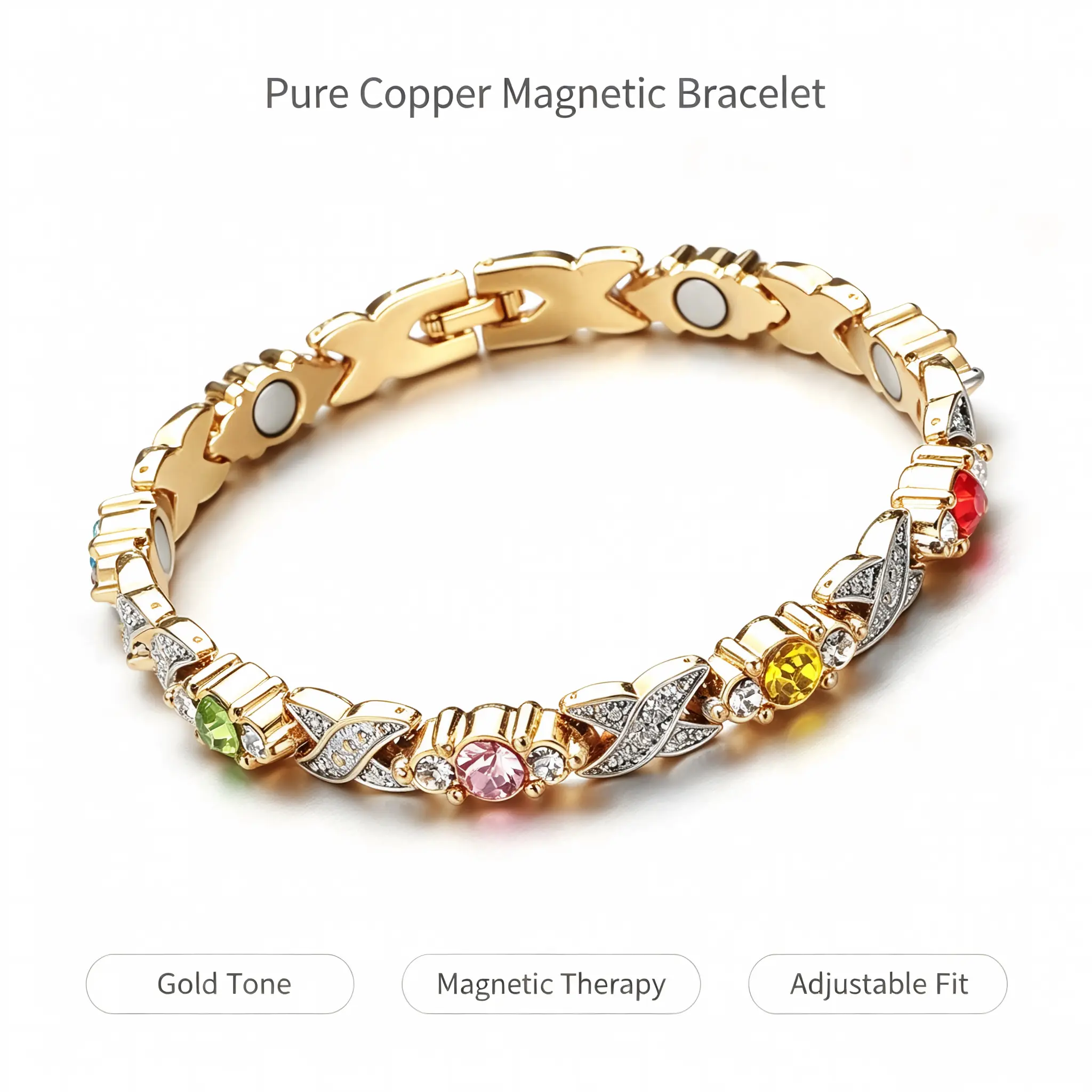 womens gifts adjustable charm bracelet Women's  bracelet, pure copper magnetic bracelet with diamonds, 3500 gauss effective magnet, outdoor fun