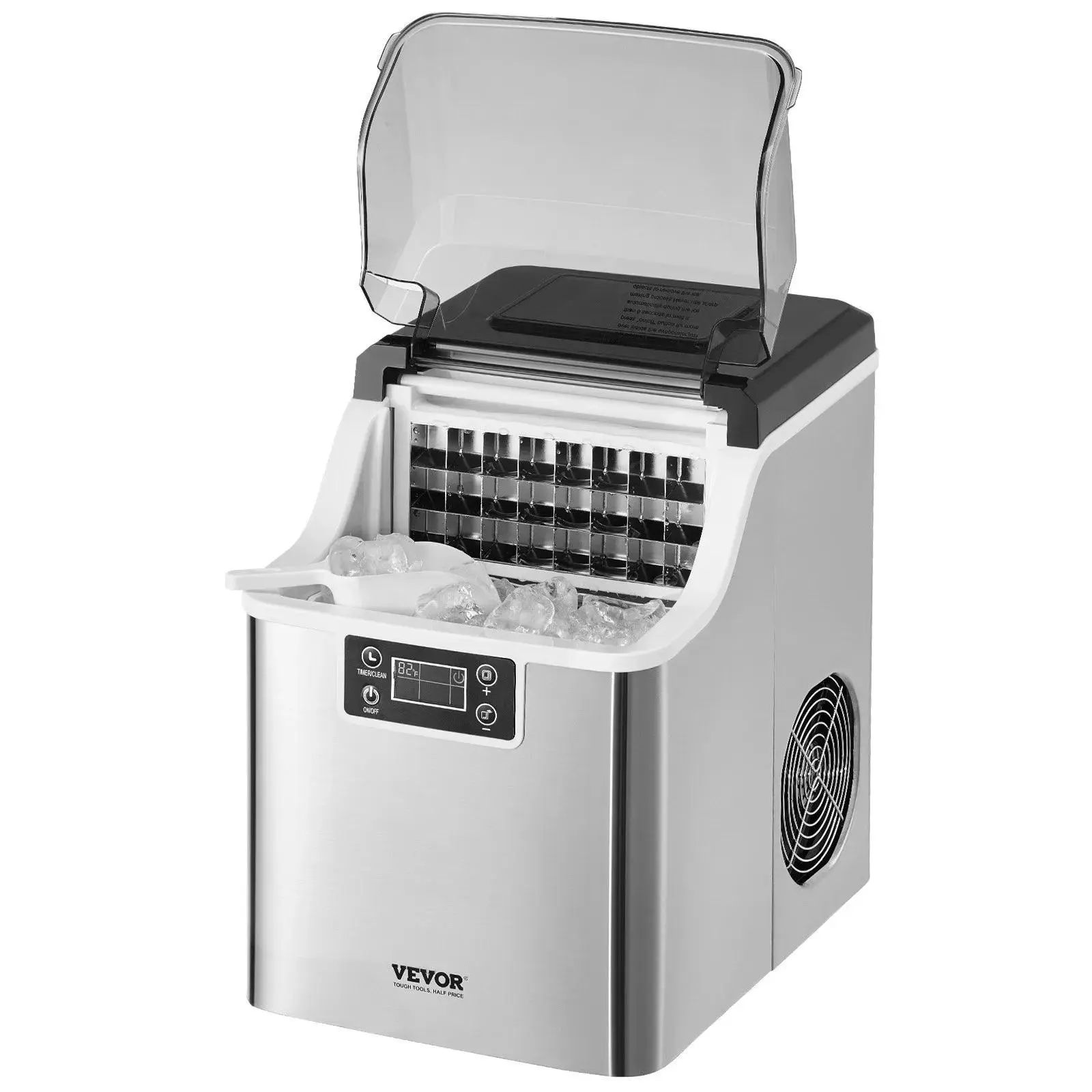 【Summerfinds】VEVOR Countertop Ice Maker,  24 Cubes Ready in 15 Mins, 45lbs in 24Hrs, Self-Cleaning Portable Ice Maker with Ice Scoop and Basket, Ice Machine with 3 Sizes Ice Cube for Home Kitchen Office Party