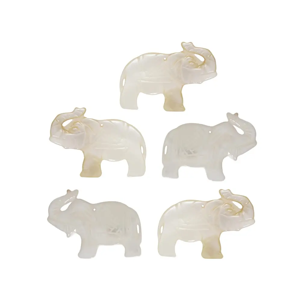 JTV Carved Shell Elephant 27x39mm Focal Beads Set of 5