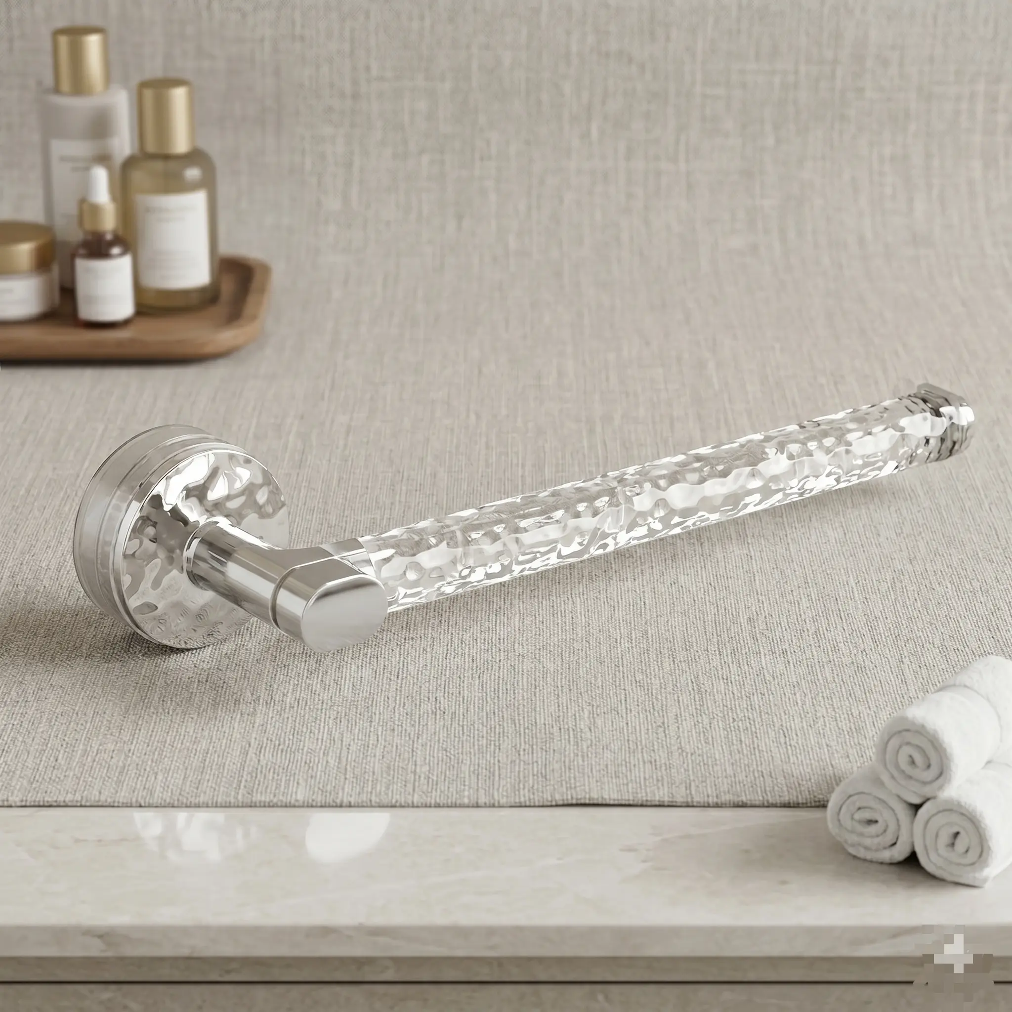 Clear Water-Ripple Suction Paper Towel Holder - No Drill Wall Mounted Plastic Roll Dispenser for Minimalist Kitchen