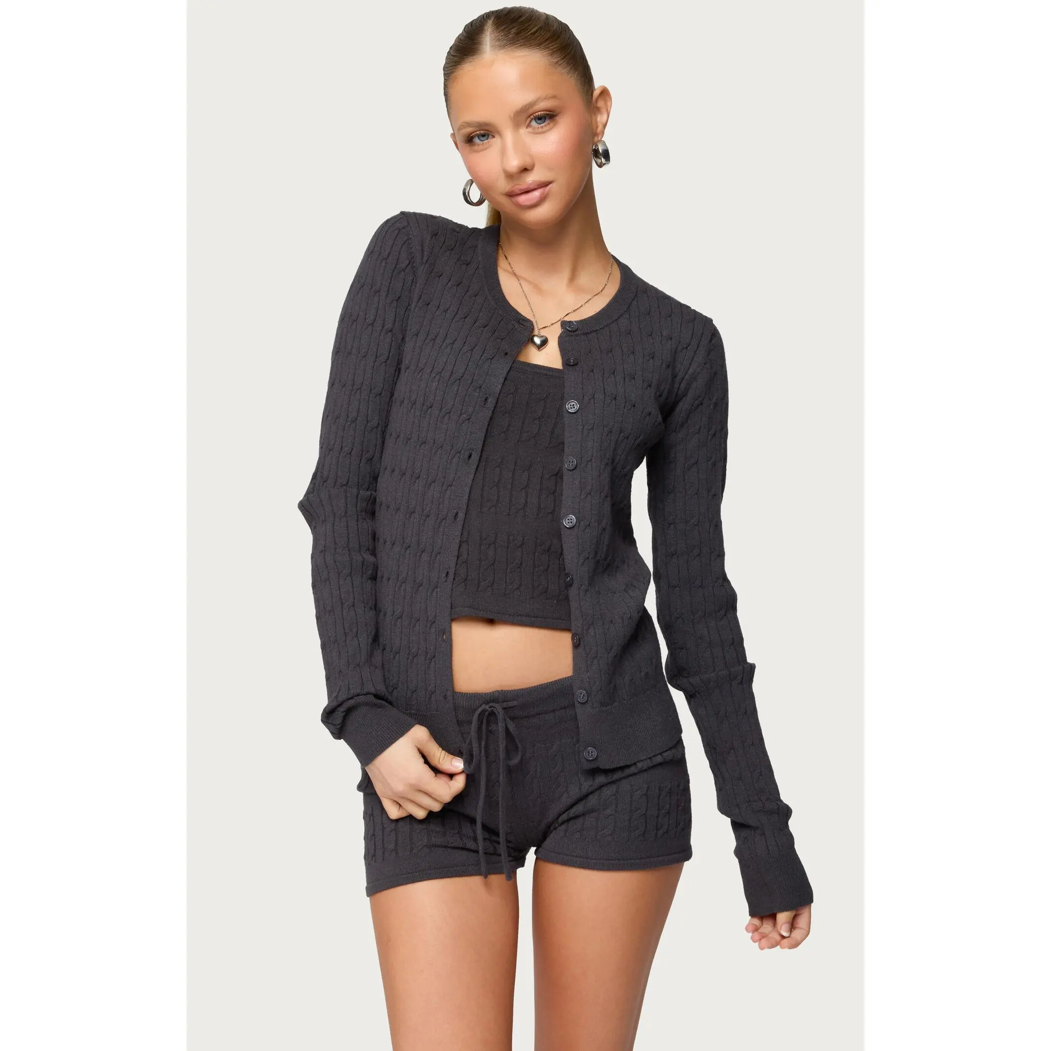 Edikted Women's Nella Cable Knit Button Up Cardigan