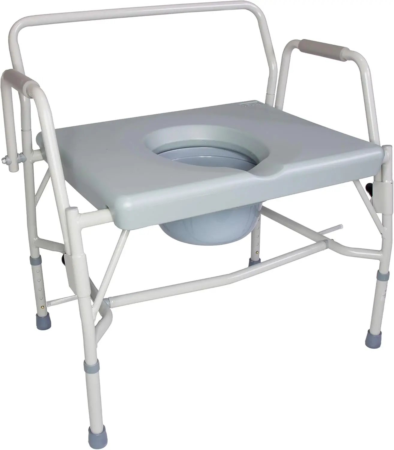 Drop Arm Portable Toilet Commode, Extra-Wide Seat, 500 Pound Weight Capacity, Bucket with Lid Included, Adjustable Legs, Elderly Assistance Products, Grey