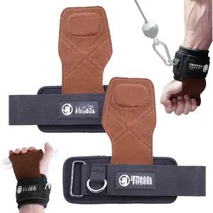 Weight Lifting Straps with D Rings, Leather Palm Grip Wrist Cuffs, 7mm Neoprene Wrist Support for  Machines & lifting