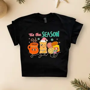 Tis The Season Mexican theme T Shirts Tamale Mexican hot Chocolate and Concha