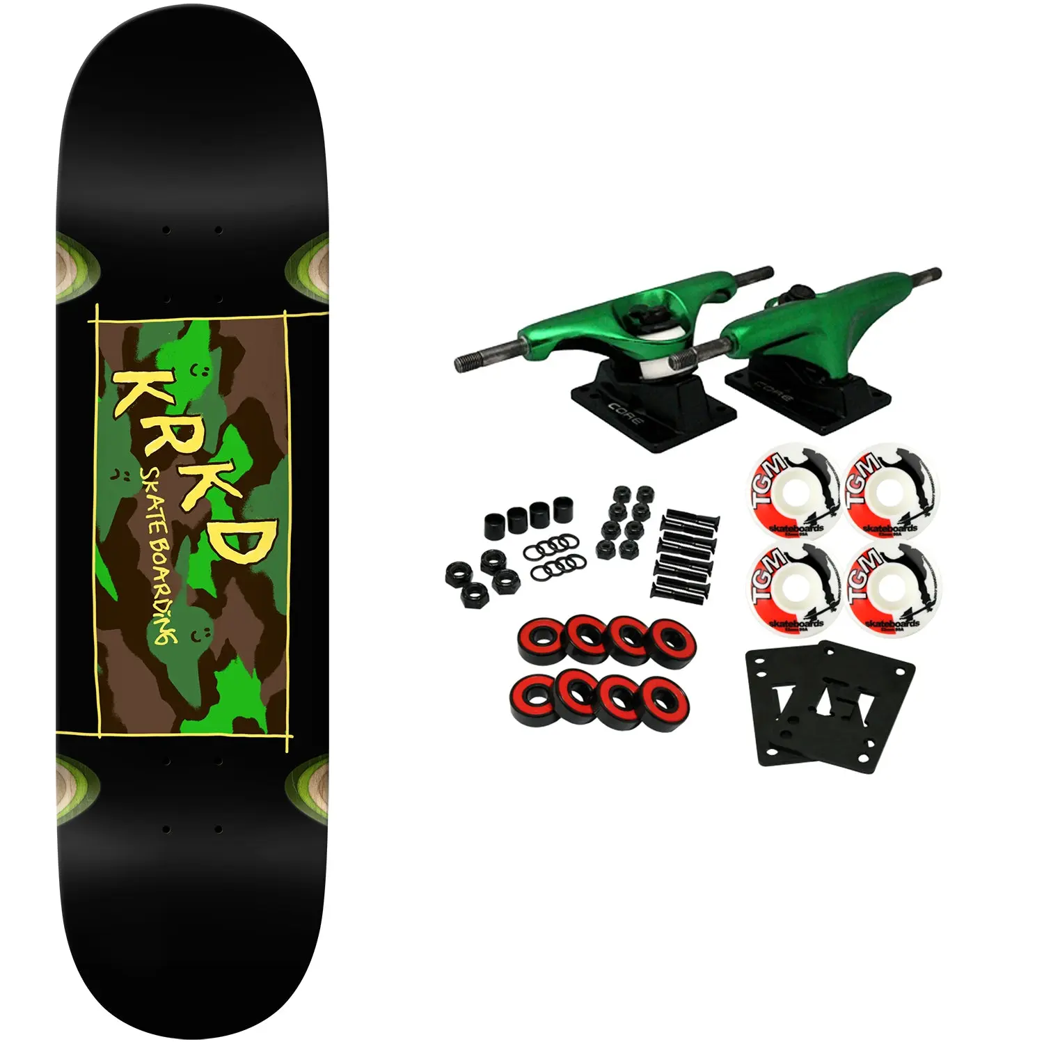 Krooked Skateboard Complete Kamo Wheel Wells Black 8.25" x 32"