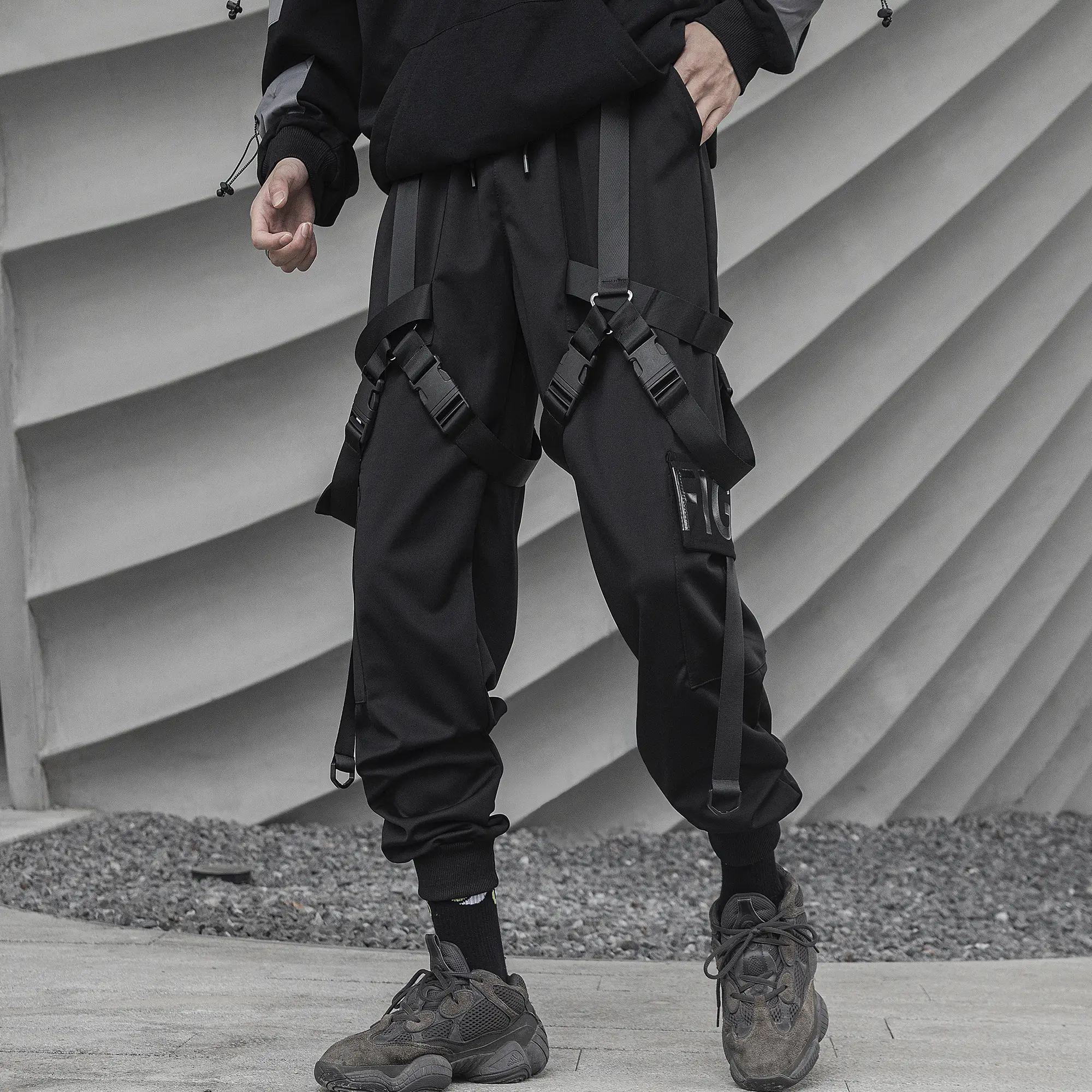 XYXIONGMAO Menswear Tactical Cargo Joggers - Alt-Fashion Men's Drawstring Trousers, Adjustable Waist Trousers with Pocket, Cyberpunk Techwear Gothic Urban Hip Hop Pants