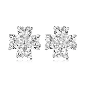 Heart‑Shaped Clover Moissanite Stud Earrings