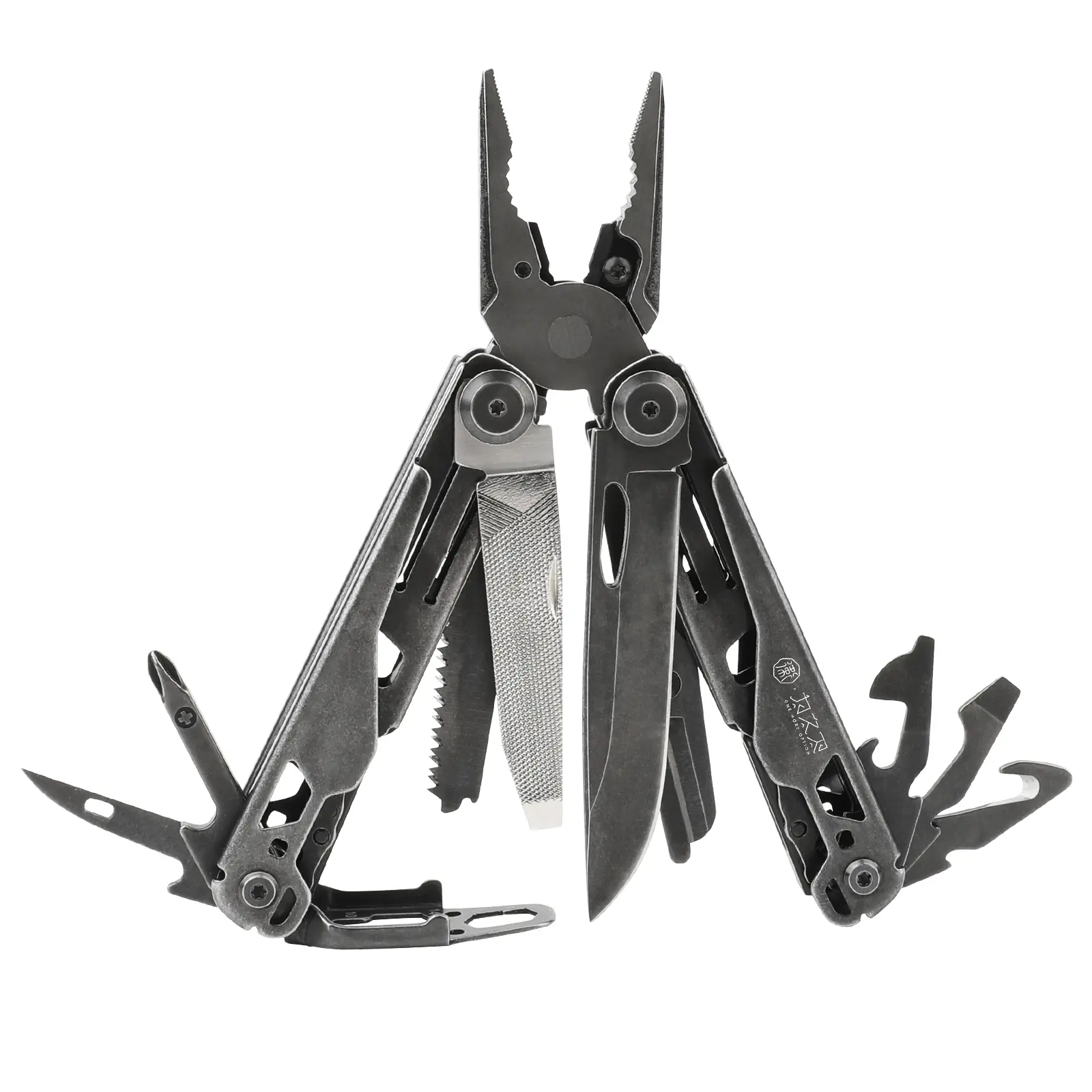 Wetactics MT-72 18-in-1 Black Stonewashed Rugged 420 Stainless Steel Metal Multi-Tool with 420 Stainless Steel Pliers, Saw, Scissors, Screwdriver, Bottle Opener, Wire Stripper, Pry Bar, Awl, Nylon Pouch, for Home Repairs, Car Emergencies