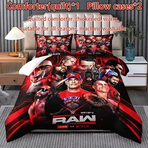 Wwe Raw Bedding Set, Quilted Comforter & Pillowcases, Thickened All-Season Warm Bed Decor, Cotton Material, Ca Prop 65 Compliant