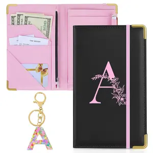 Server Book, Alphabet Server Books for Waitress Leather Waitess Book with Zipper Pocket Serving Book with Gift Keychain Cute Server Check Book Fits Server Apron,Pink A