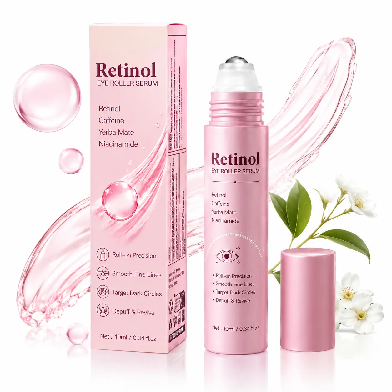 Retinol Cooling Eye Roller Serum, 10ml Daily Eye Treatment with Retinol, Caffeine, Niacinamide & Yerba Mate for Fine Lines, Dark Circles