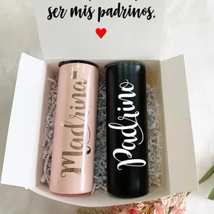 Padrino - Madrina Tumbler Drinkware Water Bottle - Available in Pink & Black - Ideal for Coffee and Tea, cold beverages- Cup, Mug Portable Insulated Stainless Steel