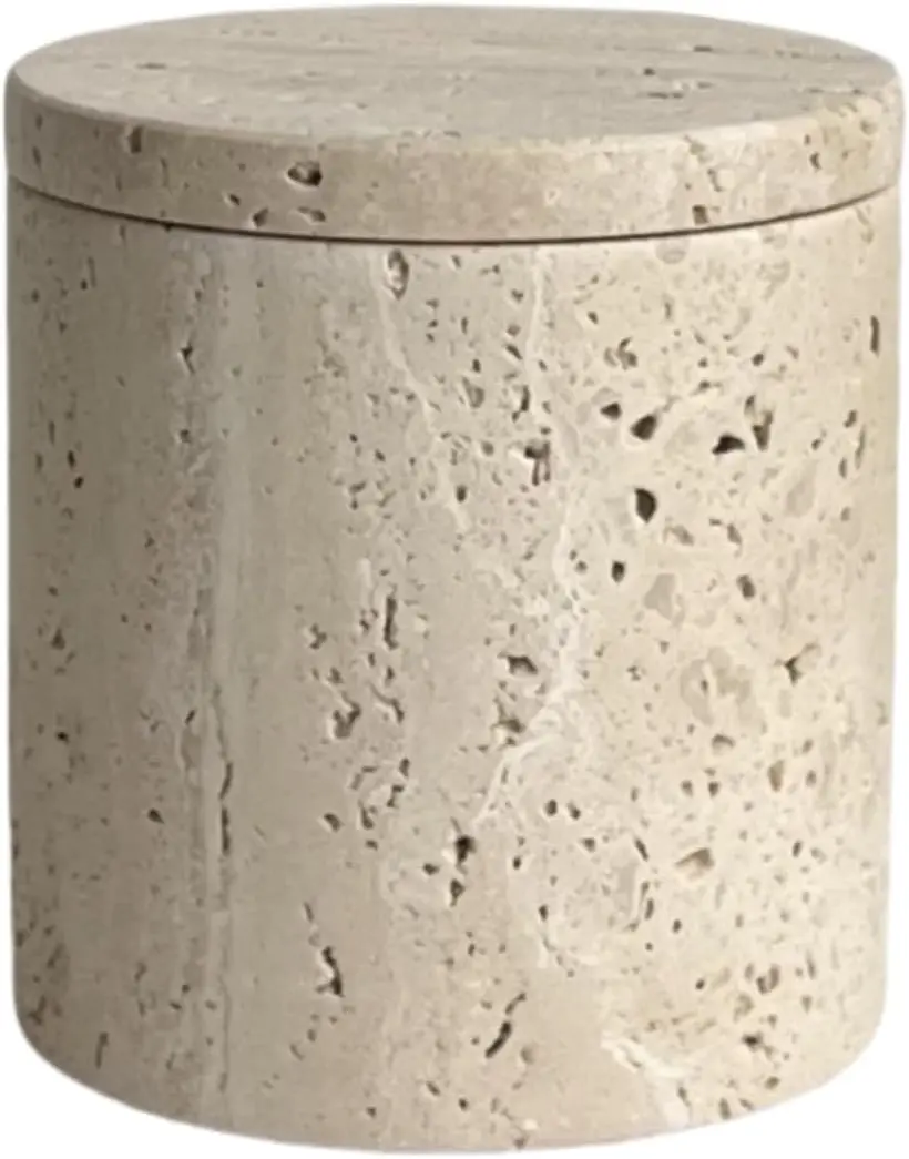 Marble Stone Travertine Jar Container Storage Box Cup with Lid (Beige Travertine)