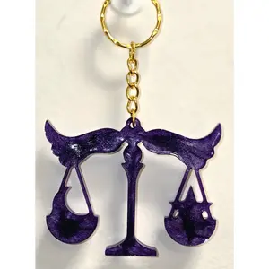 Libra Zodiac Keychain – Glittery Purple UV Resin Balance Charm