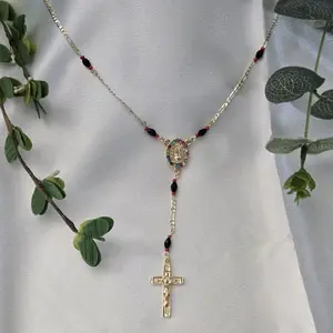 Stunning Rosary 14K Gold Plated Multicolor Stones Virgin of Guadalupe Crucifix 4mm 28 Inches