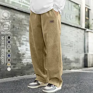 Corduroy straight-leg pants,  corduroy material breathable and skin-friendly, available in multiple colors for free choice, meets the daily street and campus wear needs of youth Men's Elastic Drawstring Casual Pants