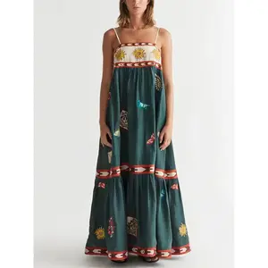 Women’s printed swing dress with thin shoulder straps and a square neckline — a professional summer outfit GARMENTARY