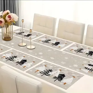 1 piece/4 piece/6 piece/5 piece set/7 piece set, Christmas snowflake Christmas tree table mat, placemat and coasters set, with snowflake Christmas tree design, suitable for dining tables, Christmas and New Year decorations, holiday table decoration