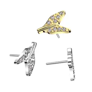 20G/18G/16G Dolphin Tail Flat Back Earring • Push Pin Labret • Threadless Flat Back Stud • Tragus Piercing • Helix Stud • Cartilage Stud • Gold • Silver • Tail Earring