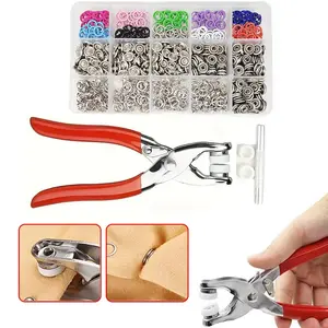 Buttons & Pliers Tool Kit,Including 200pcs Metal Sewing Button & 1count Snap Fastener Pliers Set,Grommet Tool Kit,3/8 Inch Grommets Eyelet Plier Set with 500pcs Eyelets,Household Sewing Supplies,DIY Clothes Sewing Accessories