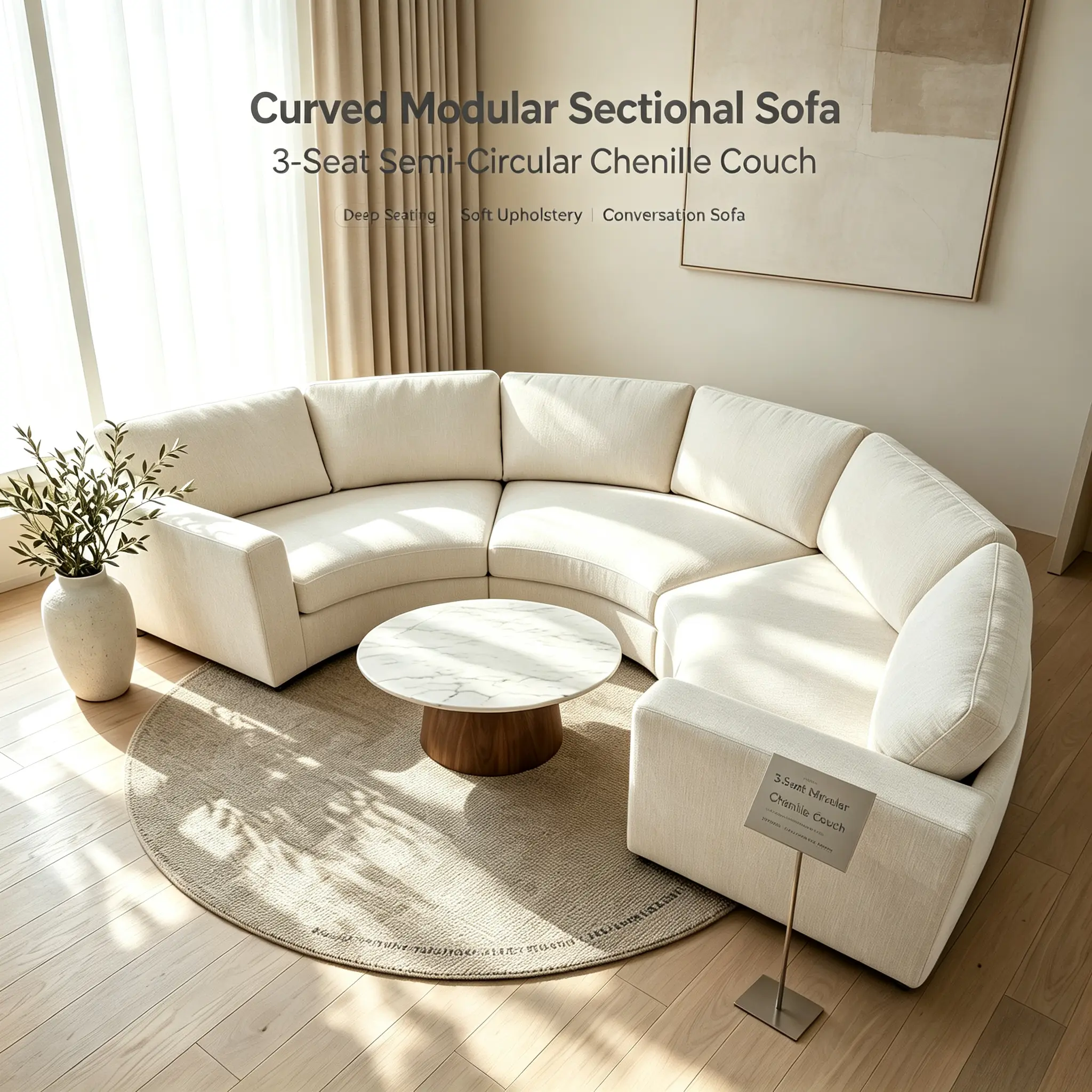Curved Modular Sectional Sofa – 2 Sets of 3-Seat Semi-Circular Chenille Couch with Deep Seating, Modern Round Conversation Sofa with Soft Upholstery for Living Room Apartment