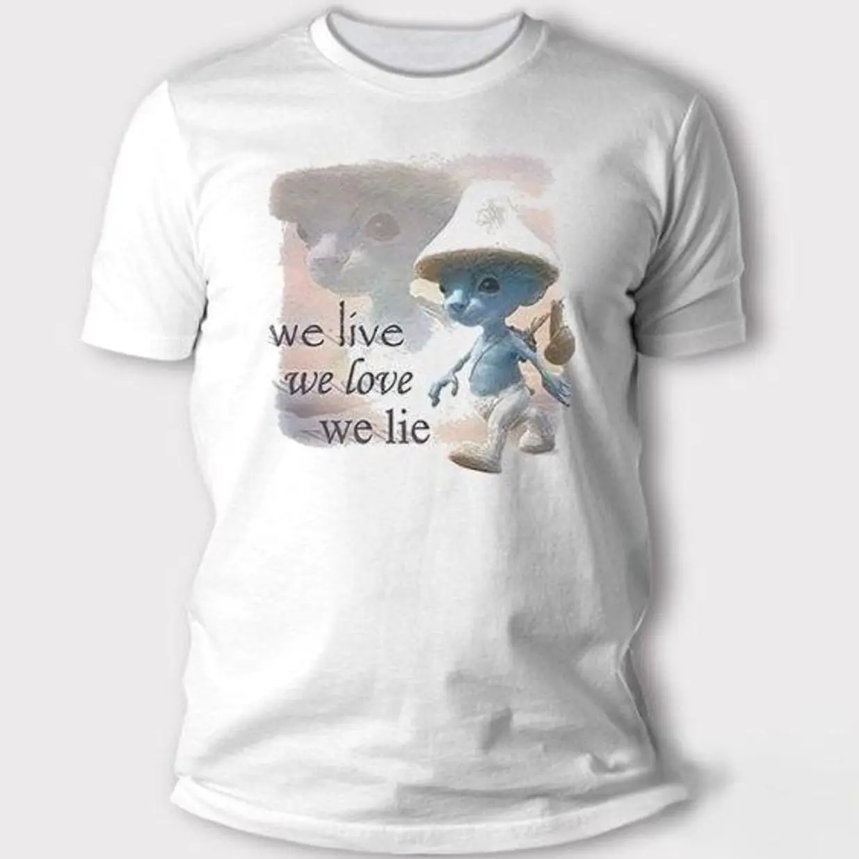 Women's Fitted Short-Sleeve Round Neck Comfortable "We Live We Love We Lie" Smurf Cat Style T-Shirt 6YJ, Shortsleeve, Soft, Simple, Casual