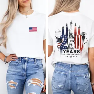 America 250 T-Shirt unisex, 1776 to 2026 Fighter Jet Tee, Front and Back Print Patriotic Top, 4th of July Shirt, 250 Years of Freedom, USA Graphic